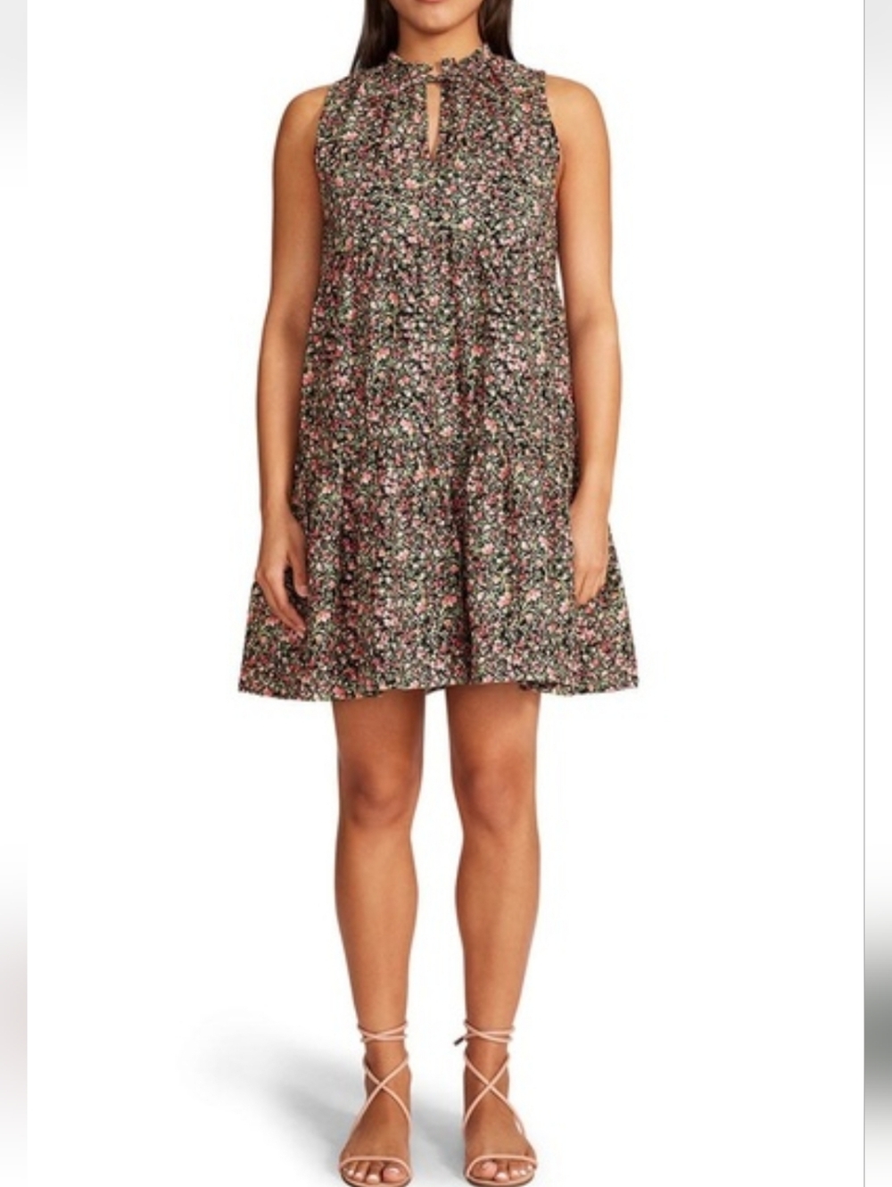BB Dakota Steve Madden Black Floral Lined Ruffle  Dress Size Medium